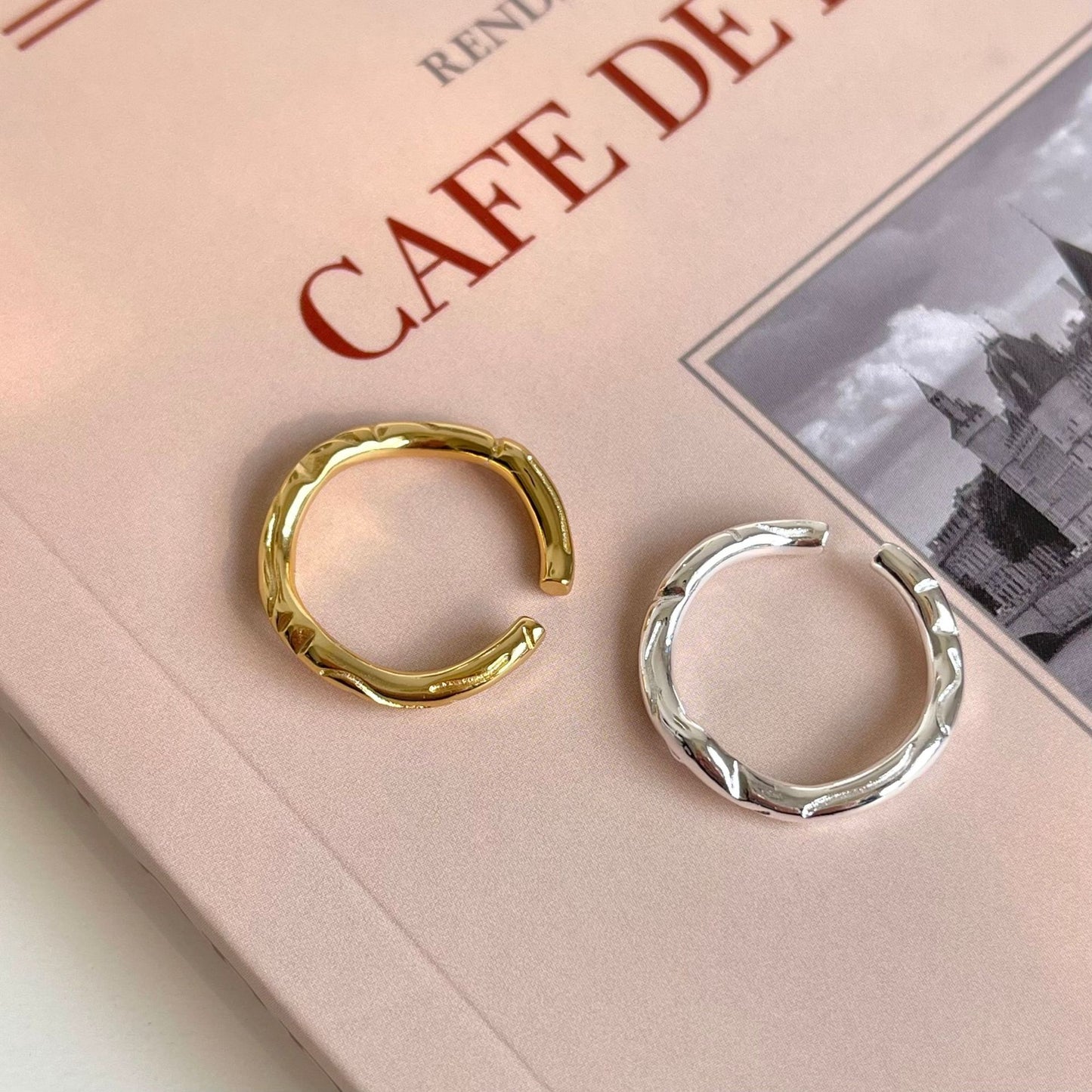 Minimalist Heart-Shaped 925 Sterling Silver Open Ring for Women with Silver Inlay and Geometric Accents