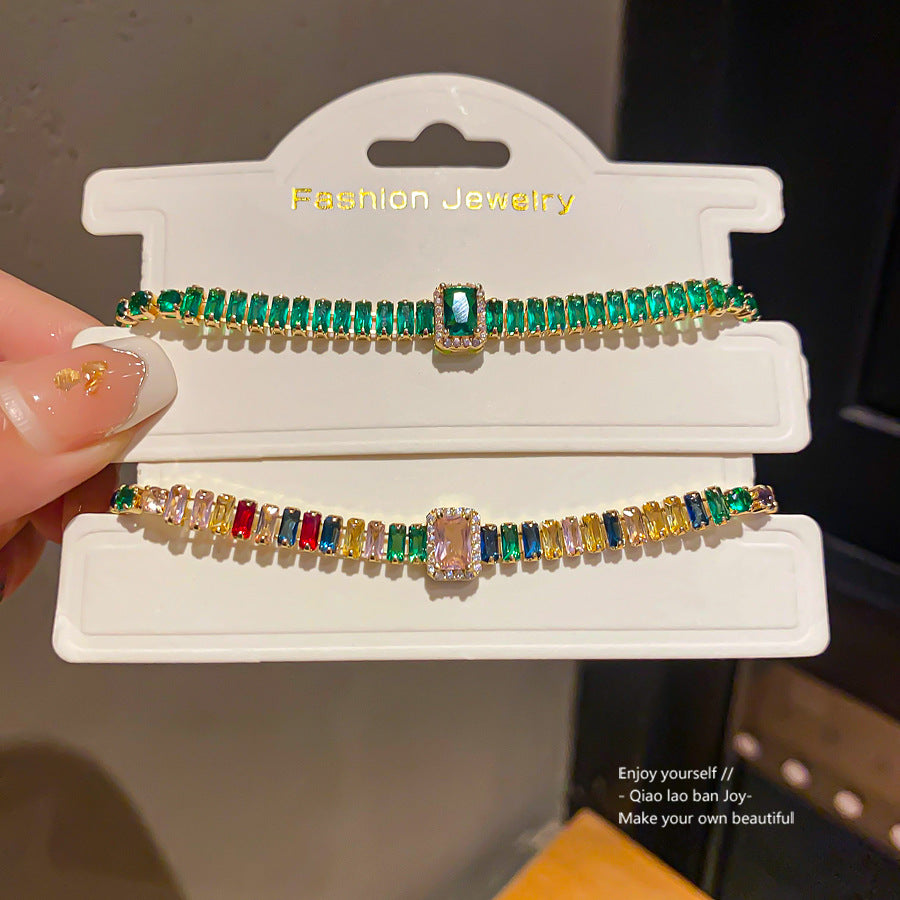 Elegant Luxury Geometric Square Round Cubic Zirconia Inlaid Brass Bracelet for Women