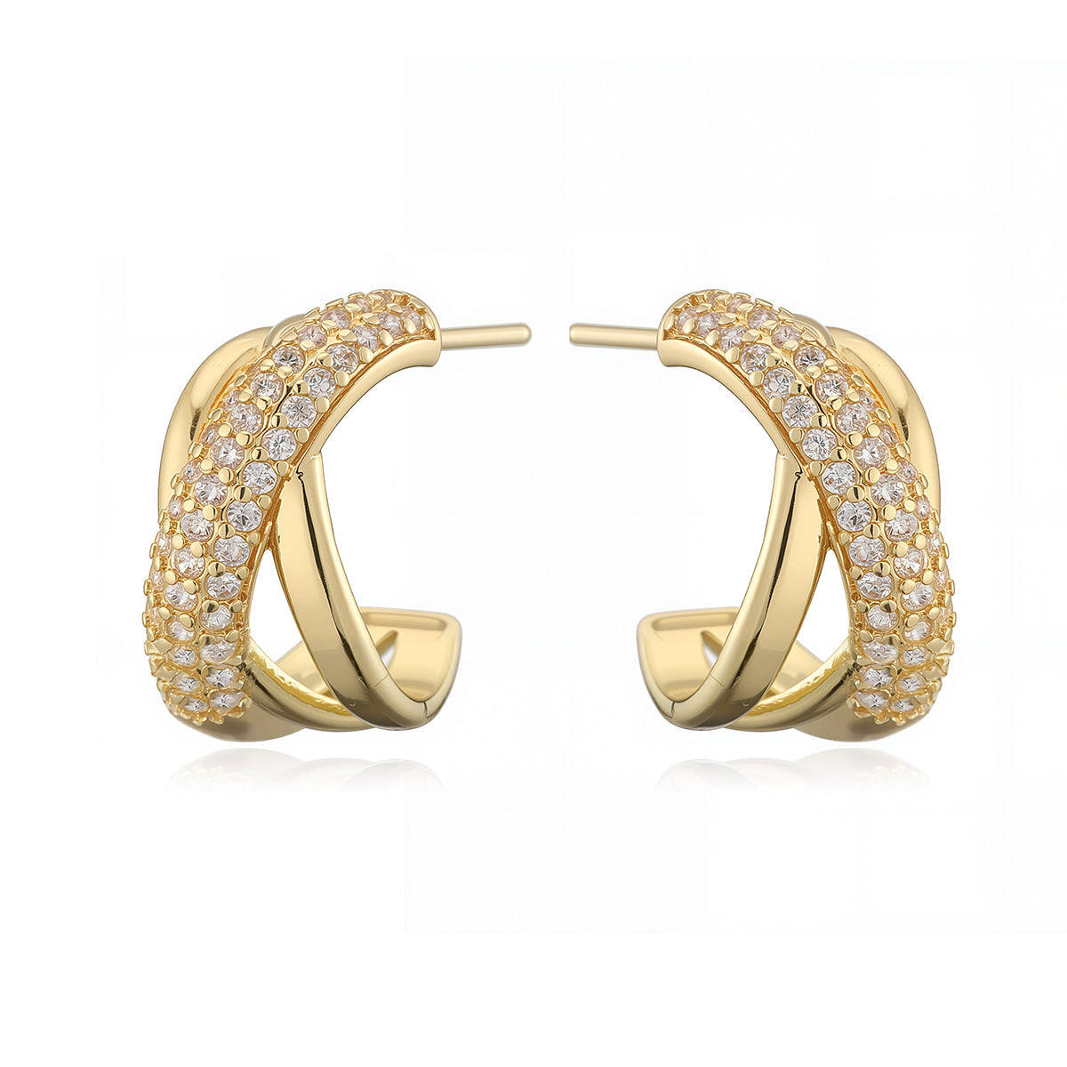 Minimalist Luxe Irregular Geometric C-Shaped Copper Earrings for Women with Micro-Pave Setting