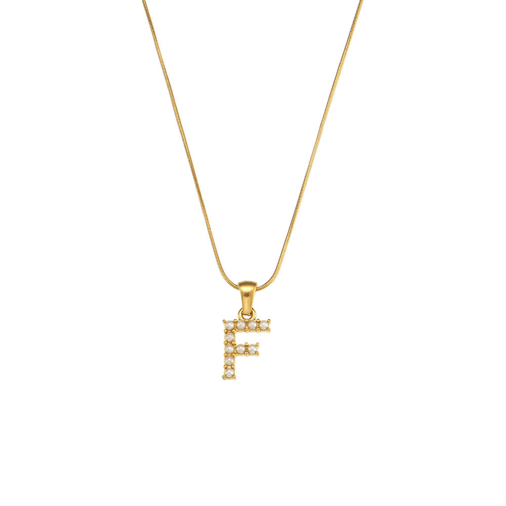 Fashionable Letter Pendant Necklace for Women Stainless Steel with 18K Gold Plating on Thin Snake Chain