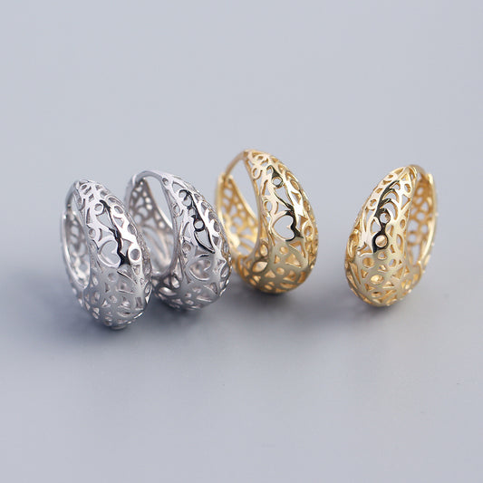 Eleganti Orecchini a Cerchio Grandi da Donna Placcati Argento Sterling 925 con Design Geometrico