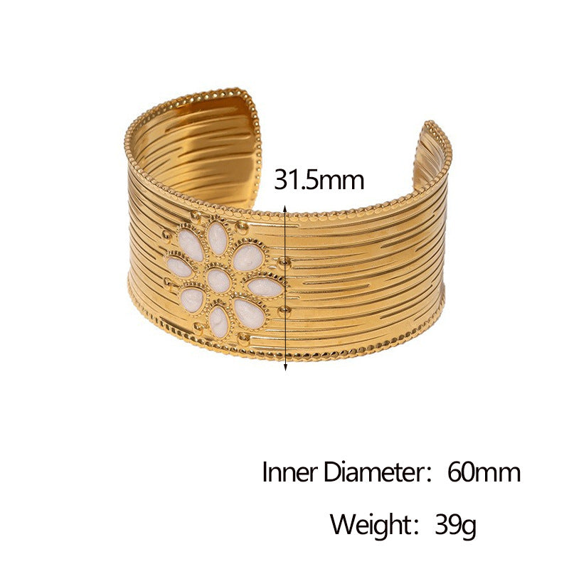 Minimalist Sun Symbol Bracelet for Women in Stainless Steel with 18K Gold Plating and Adjustable Open Bangle Design