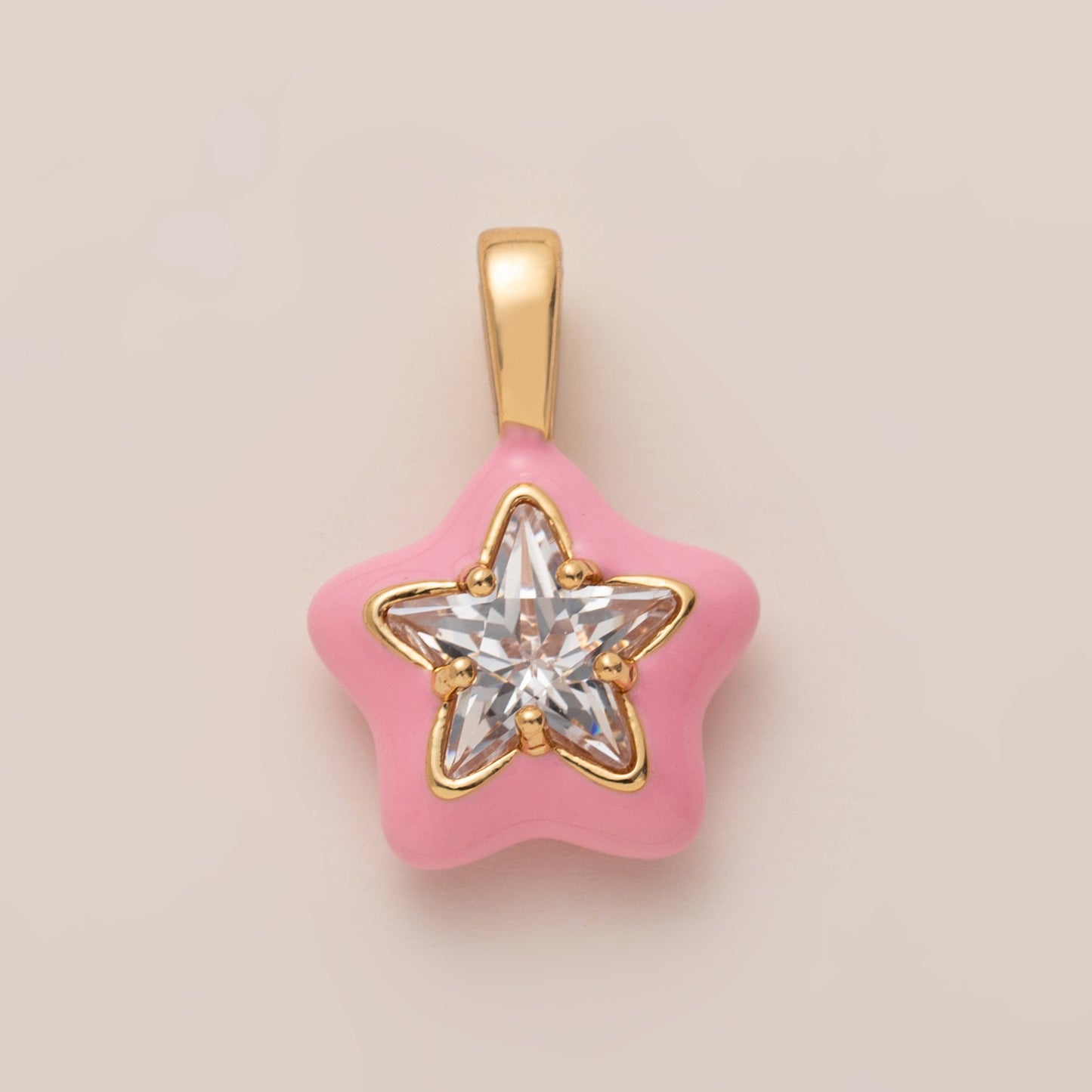 Vintage 14K Gold Plated Brass Heart Star Charm Bar with Ball Chain