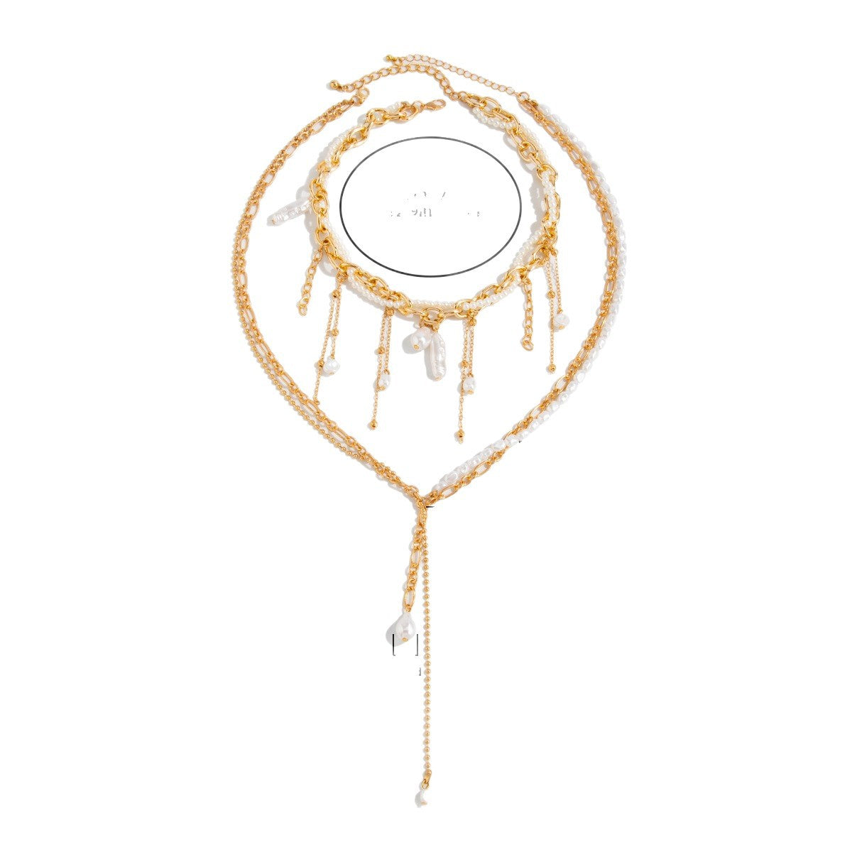 Luxury Casual Asymmetric Teardrop Alloy Plated Y-Necklace with Baroque Pearl and Tassel for Women