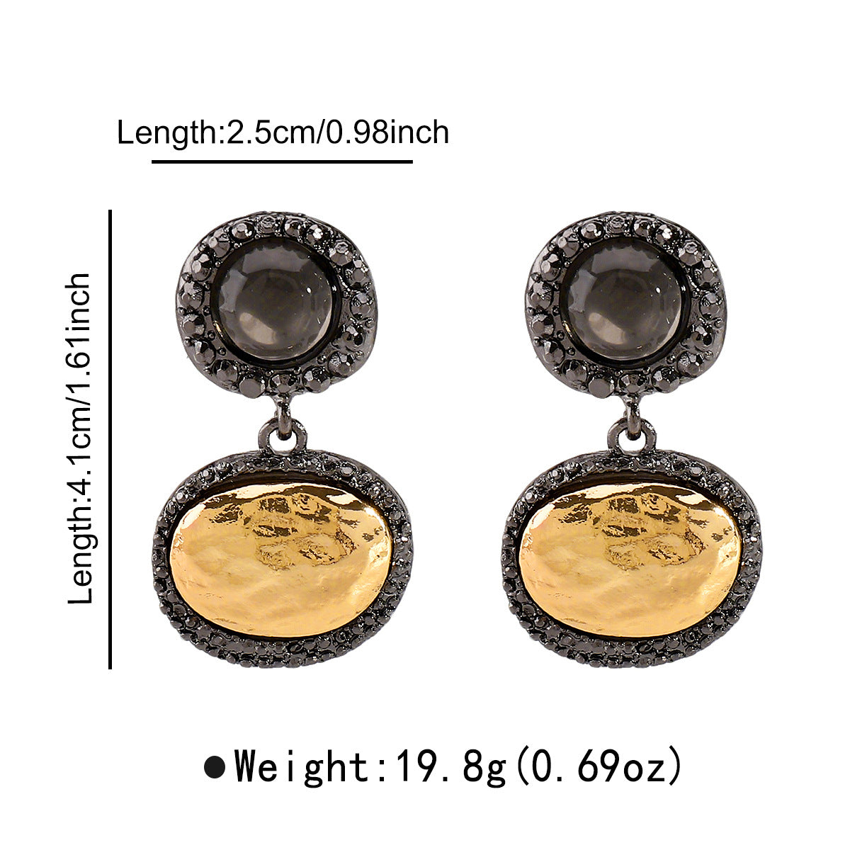 Pendientes geométricos de estilo palaciego vintage con superficie texturizada y detalles completos de diamantes de imitación en aleación de zinc con postes de acero inoxidable para mujer