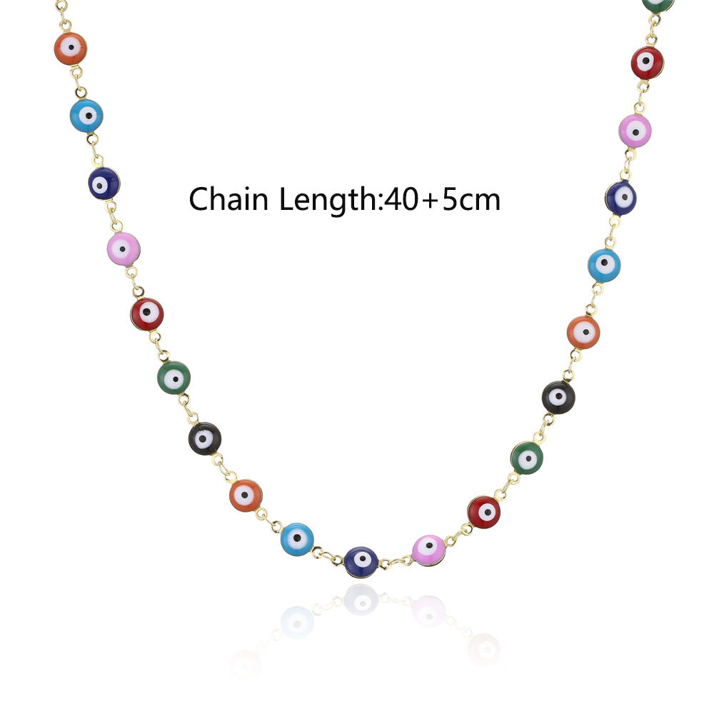 Collana pendente a occhio di Allah geometrico minimalista in rame placcato oro e finitura smaltata da donna