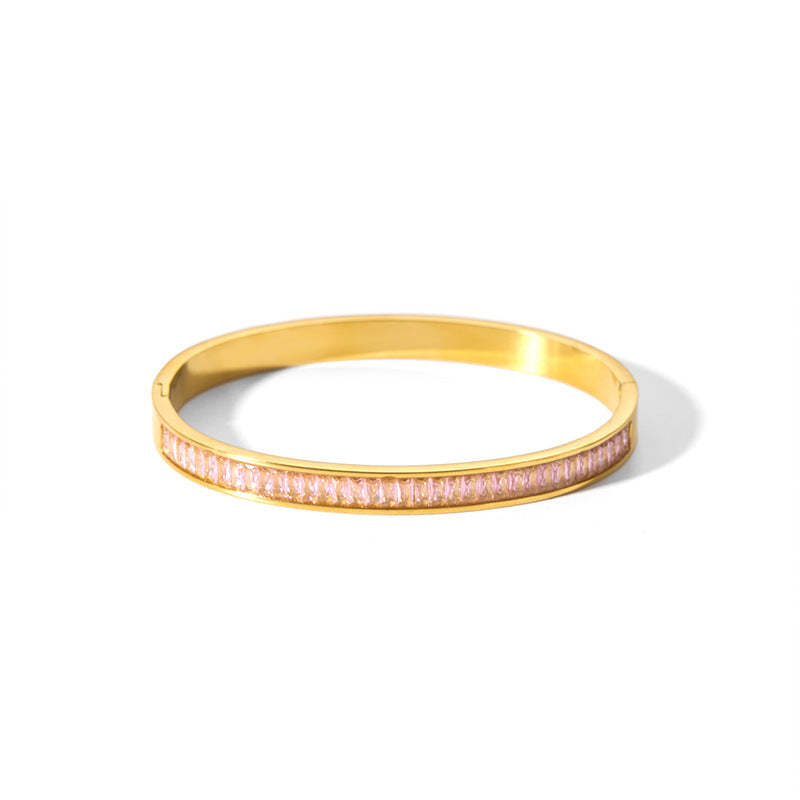 Bracciale Minimalista Geometrico in Acciaio al Titanio con Accenti di Zirconi per Donne e Uomini
