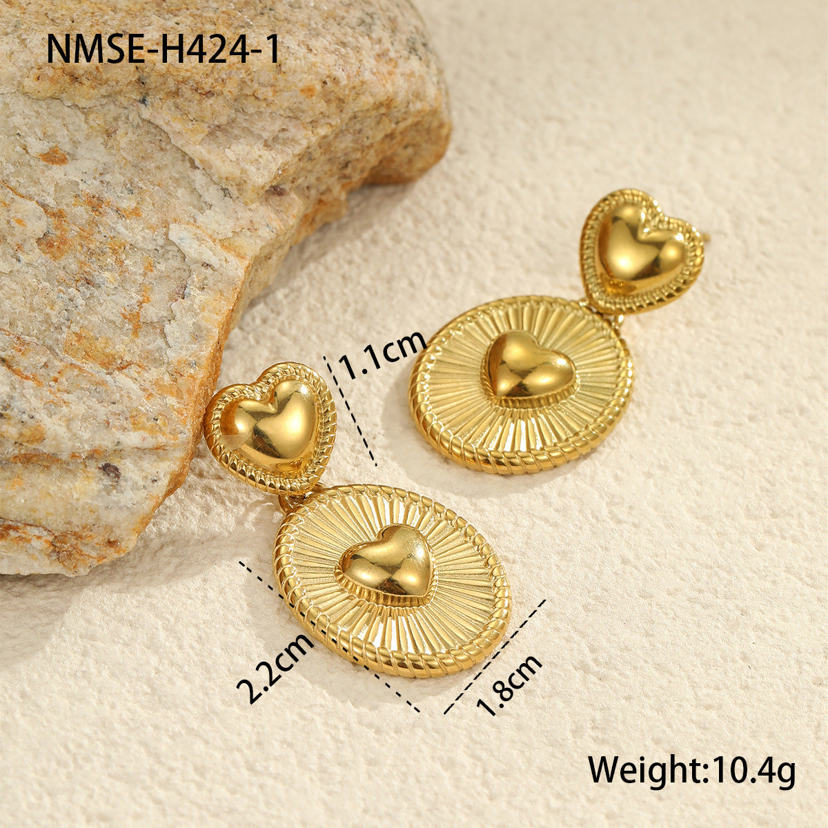 Fashionable Heart-Shaped Titanium Steel Earrings for Women with Electroplated Finish and Geometric Design