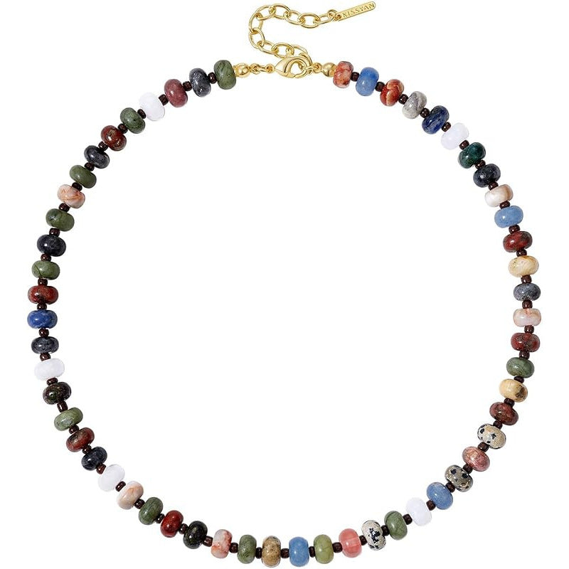 Bohemian Round Gemstone Ball Chain Necklace Unisex Handmade Jewelry