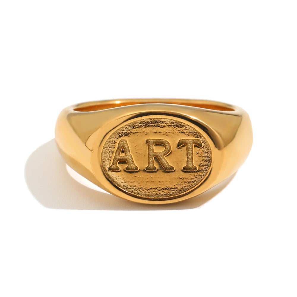 Minimalist Luxury 18K Gold Plated Stainless Steel Oval Letter Ring for Women