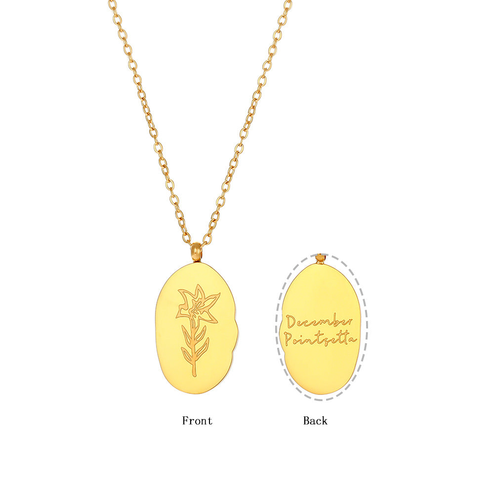 Abstract Irregular Oval Floral Pendant Necklace for Women in Stainless Steel with Electroplated Finish