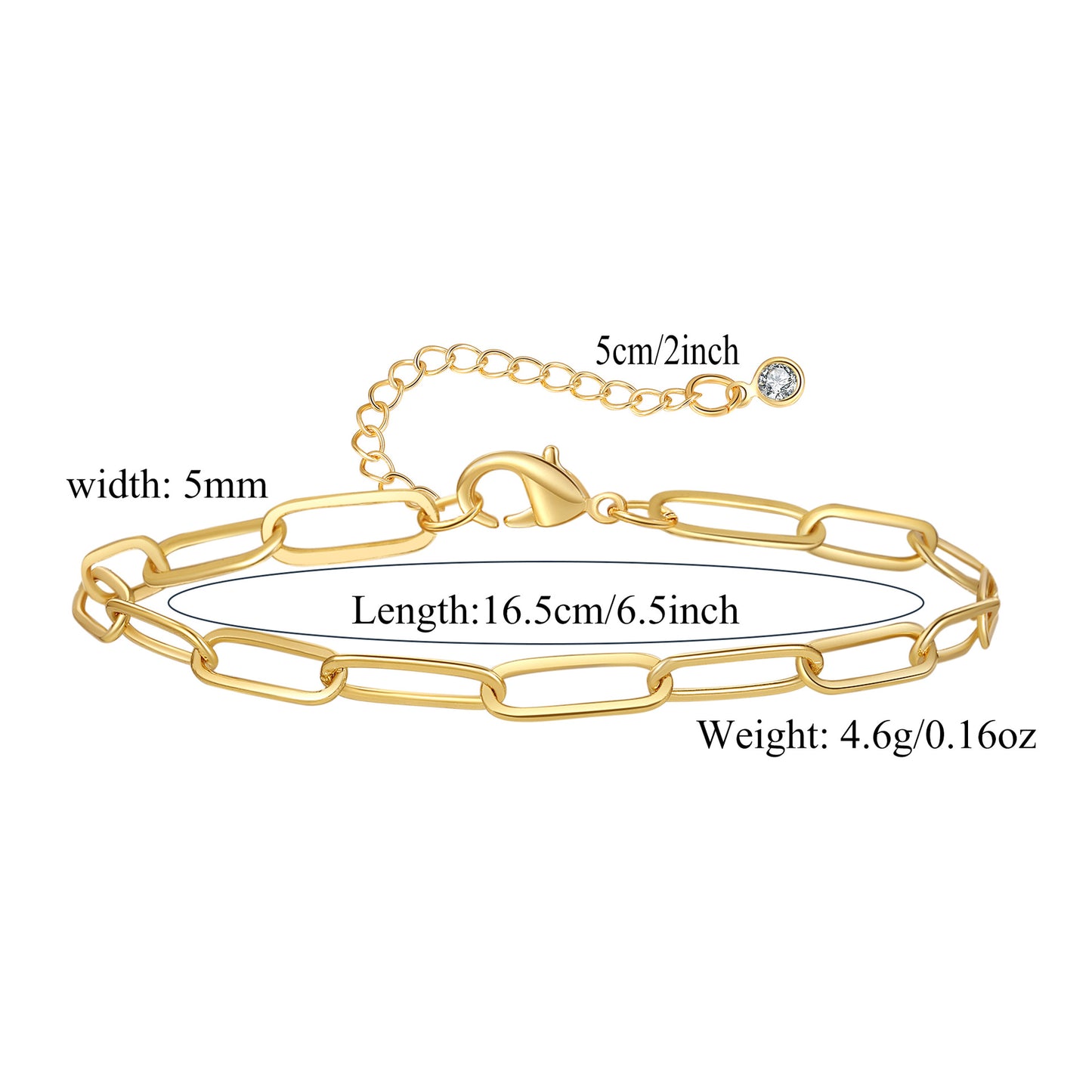 Geometric Round Gold Plated Brass Cuban Link Paperclip Snake Chain Bracelet Set Unisex