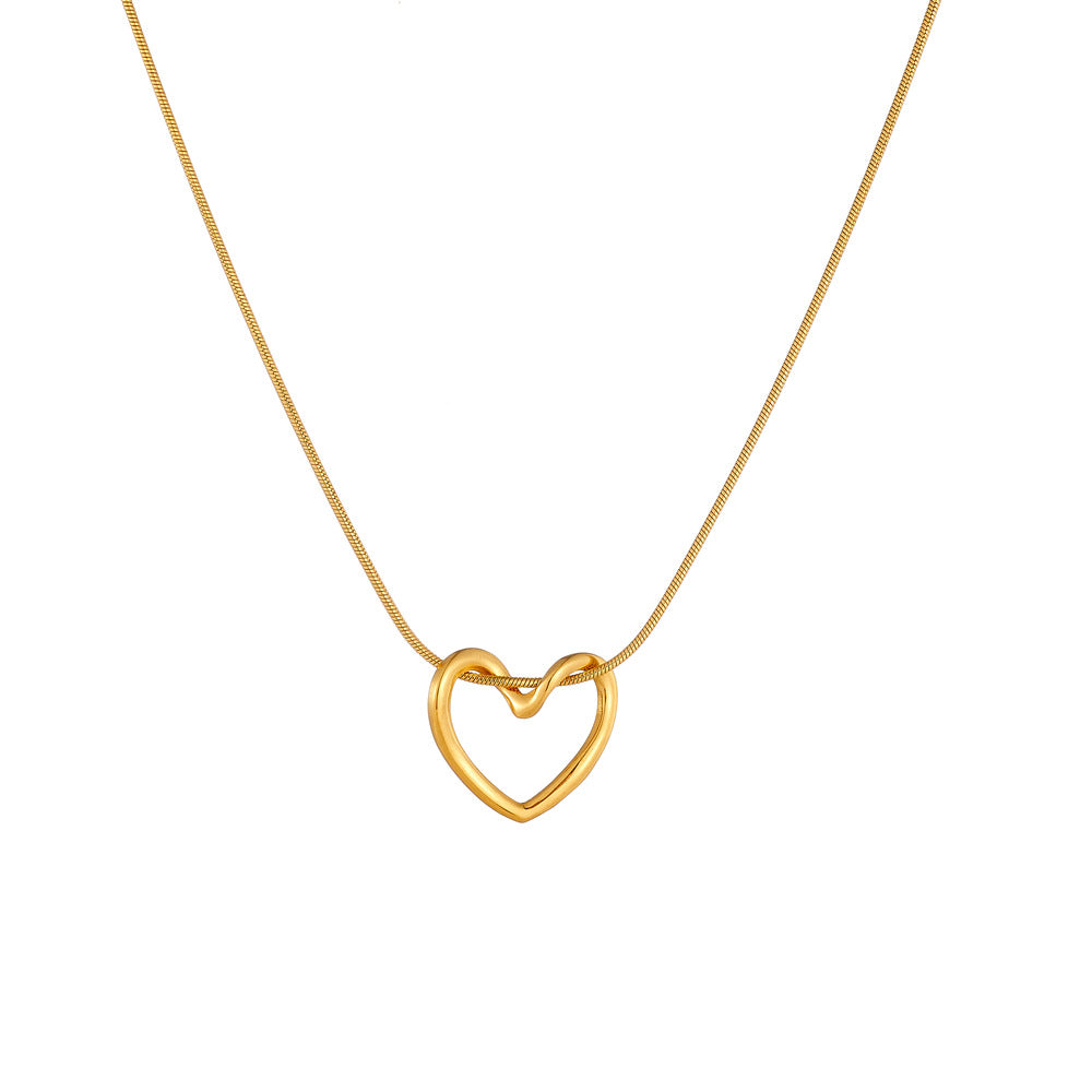Minimalist Elegant Polished Stainless Steel Heart Pendant Necklace Snake Chain for Women