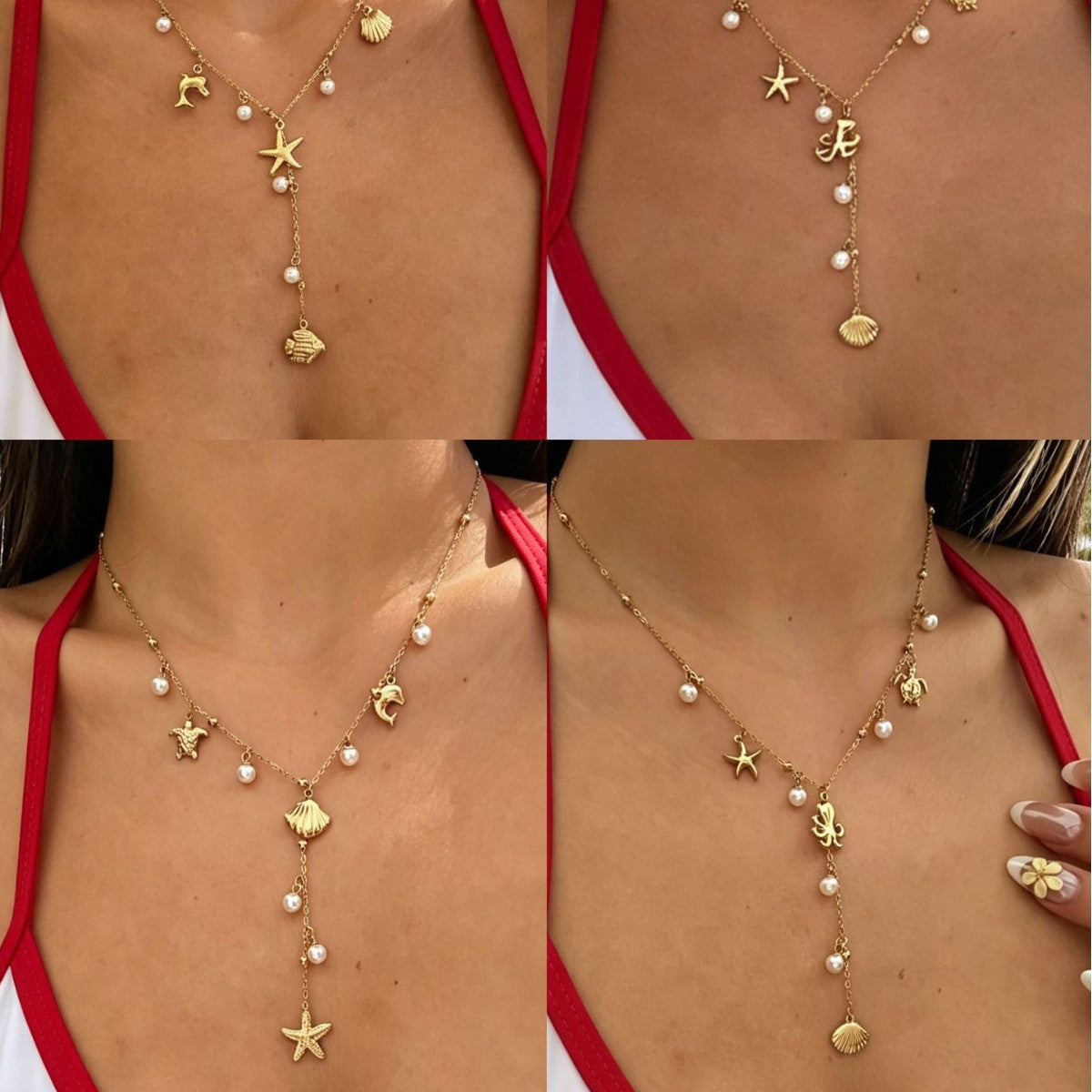 Collana Dolce Geometrica Placcata in Acciaio Inossidabile con Ciondolo a Barretta con Nappa in Conchiglia per Donne