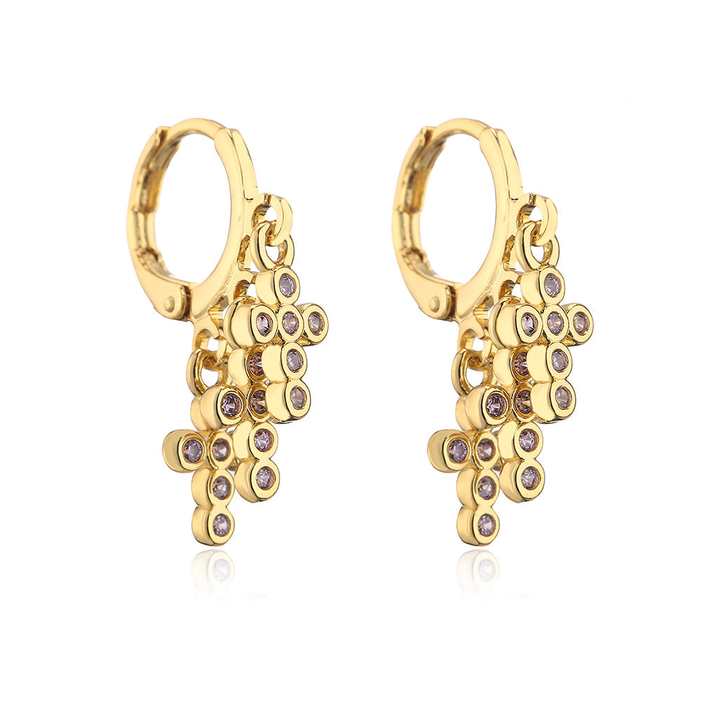 Geometric Pendant Earrings for Women with Copper Base Plated in 18K Gold and Micro-Pave Zirconia