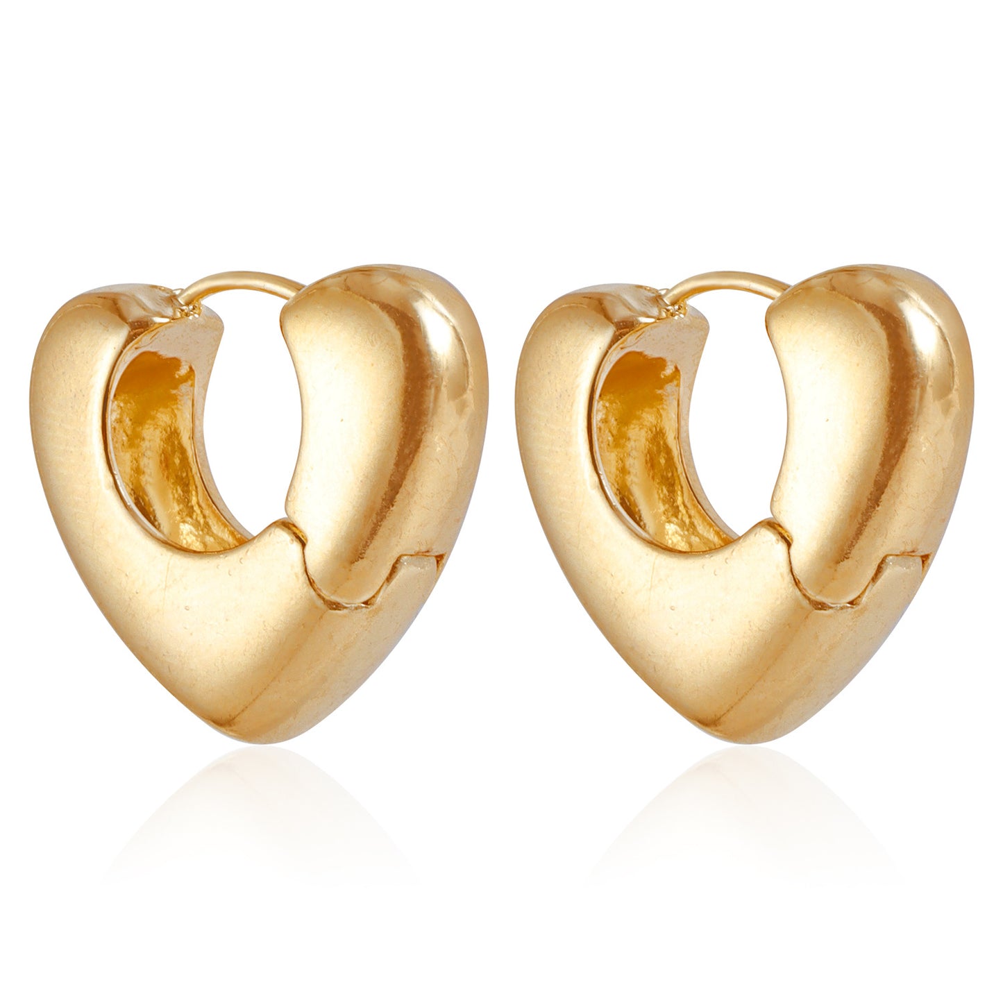 Orecchini da donna minimalisti in lega a forma di cuore cavo con finitura placcata