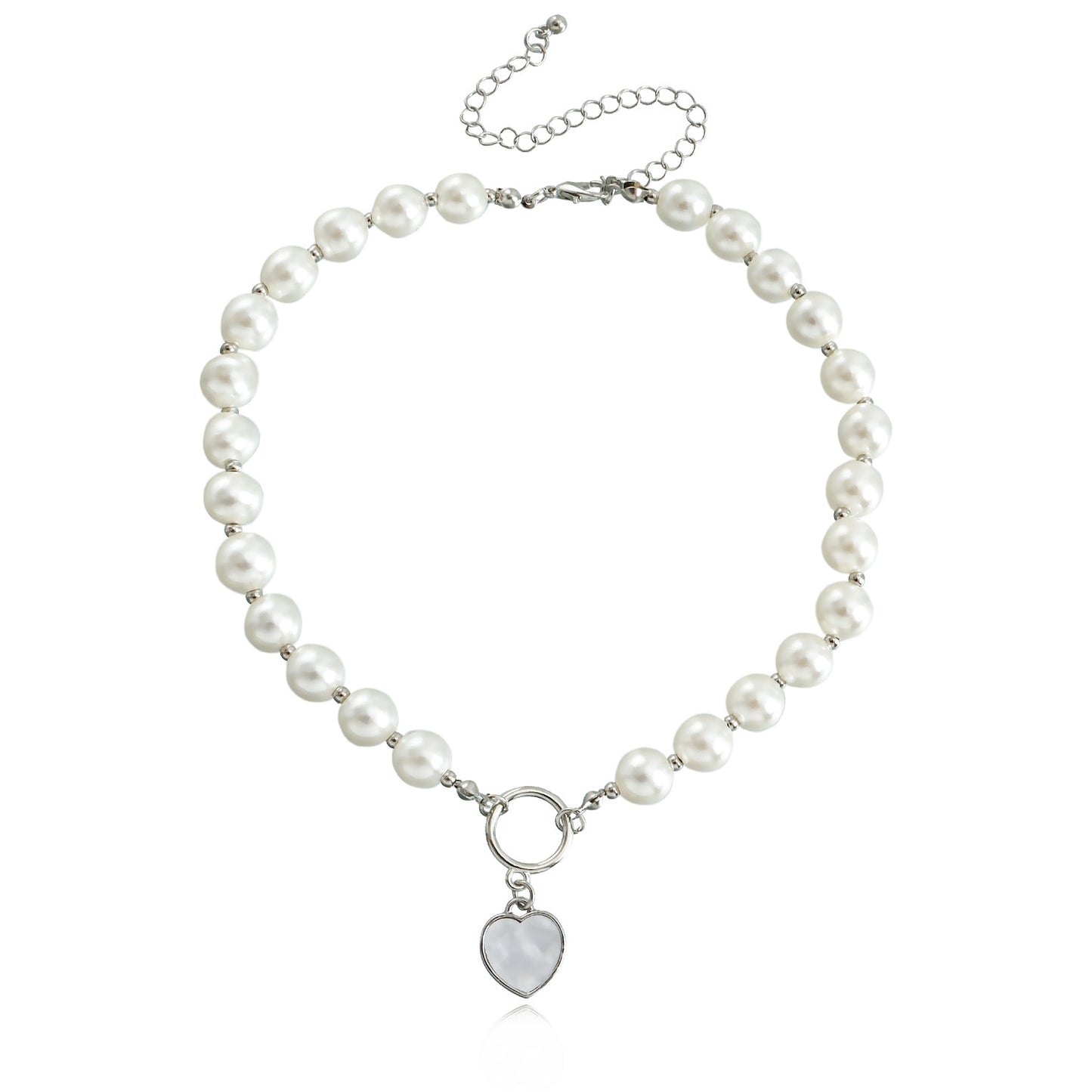 Sweet Minimalist Heart-Shaped Mother-of-Pearl Pendant Necklace with Gold-Plated Alloy Chain for Women