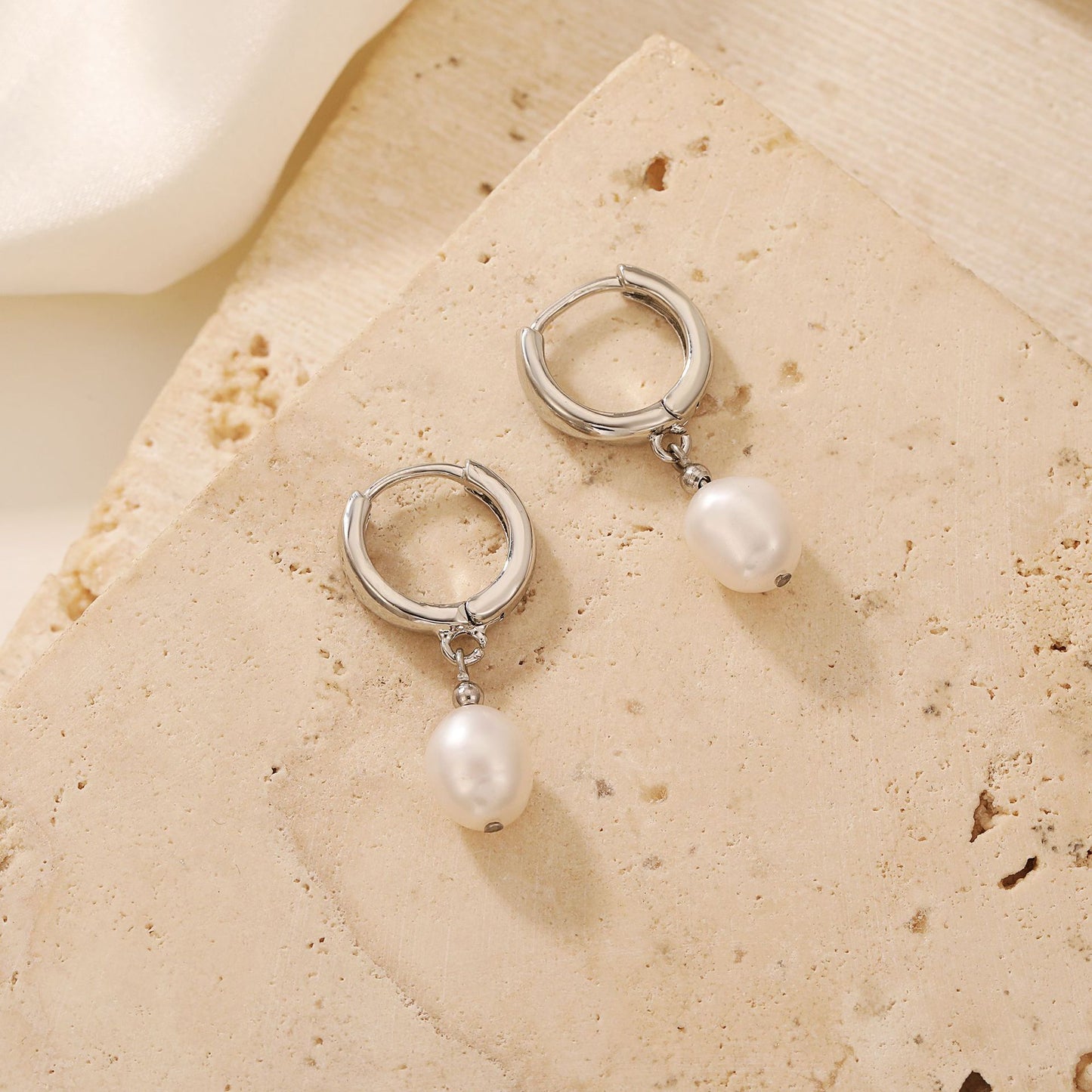 Minimalist Geometric Freshwater Pearl Stud Earrings in Brass with Gold Plating for Women Wedding Jewelry