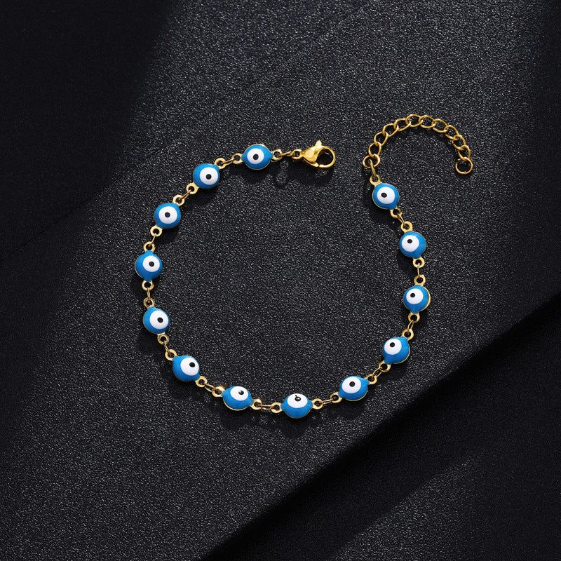 Bracciale alla moda in acciaio al titanio a forma di occhio per donna con smalto, gioielli dell'amicizia carini ed eleganti