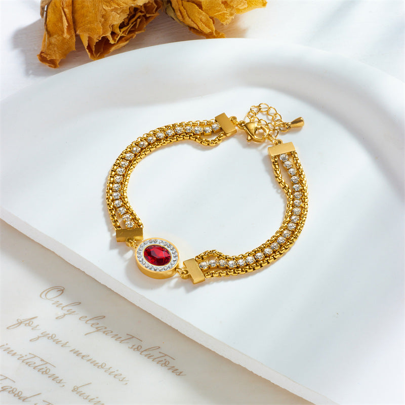 Vintage-Style Butterfly-Shaped Stainless Steel Bracelet with Rhinestone Inlay and Multi-Layer Chain Design for Women