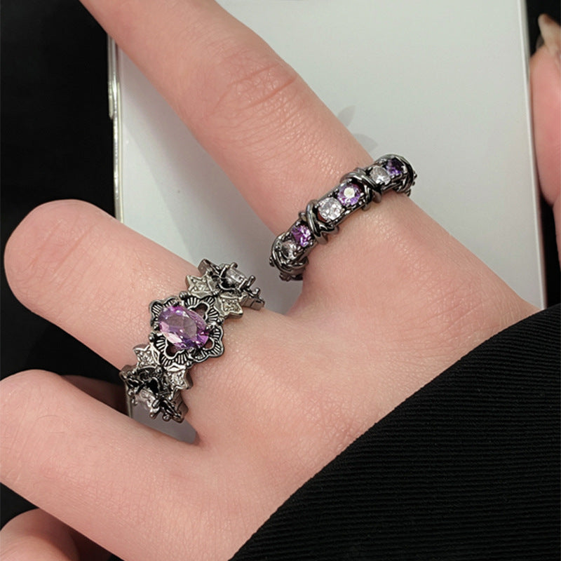 Anillo abierto geométrico ovalado estilo punk para mujer en cobre con acabado chapado