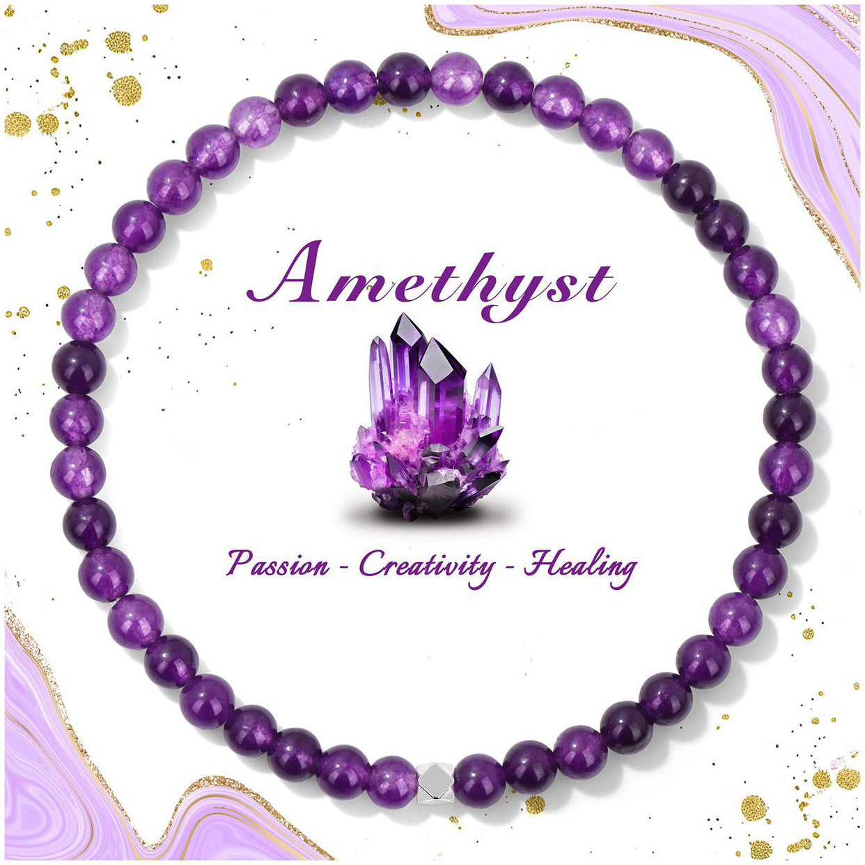 Minimalist Natural Crystal Agate Square Bead Stretch Bracelet for Women