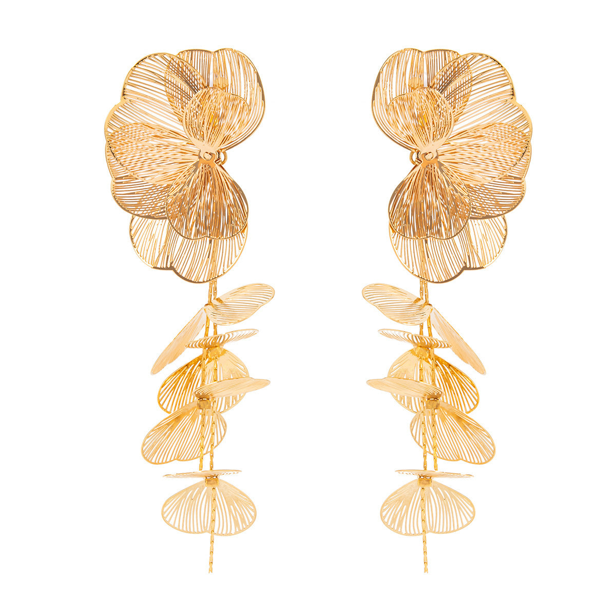 Exaggerated Plated Stainless Steel Floral Leaf Drop Earrings for Women