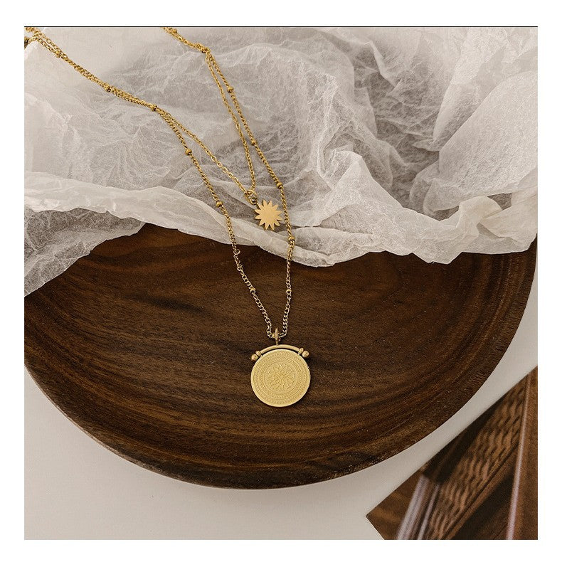Collana a Doppio Strato in Acciaio al Titanio a Ottagramma Geometrico in Stile Vintage da Donna con Finitura Galvanizzata, Ipoallergenica e Resistente allo Sbiadimento
