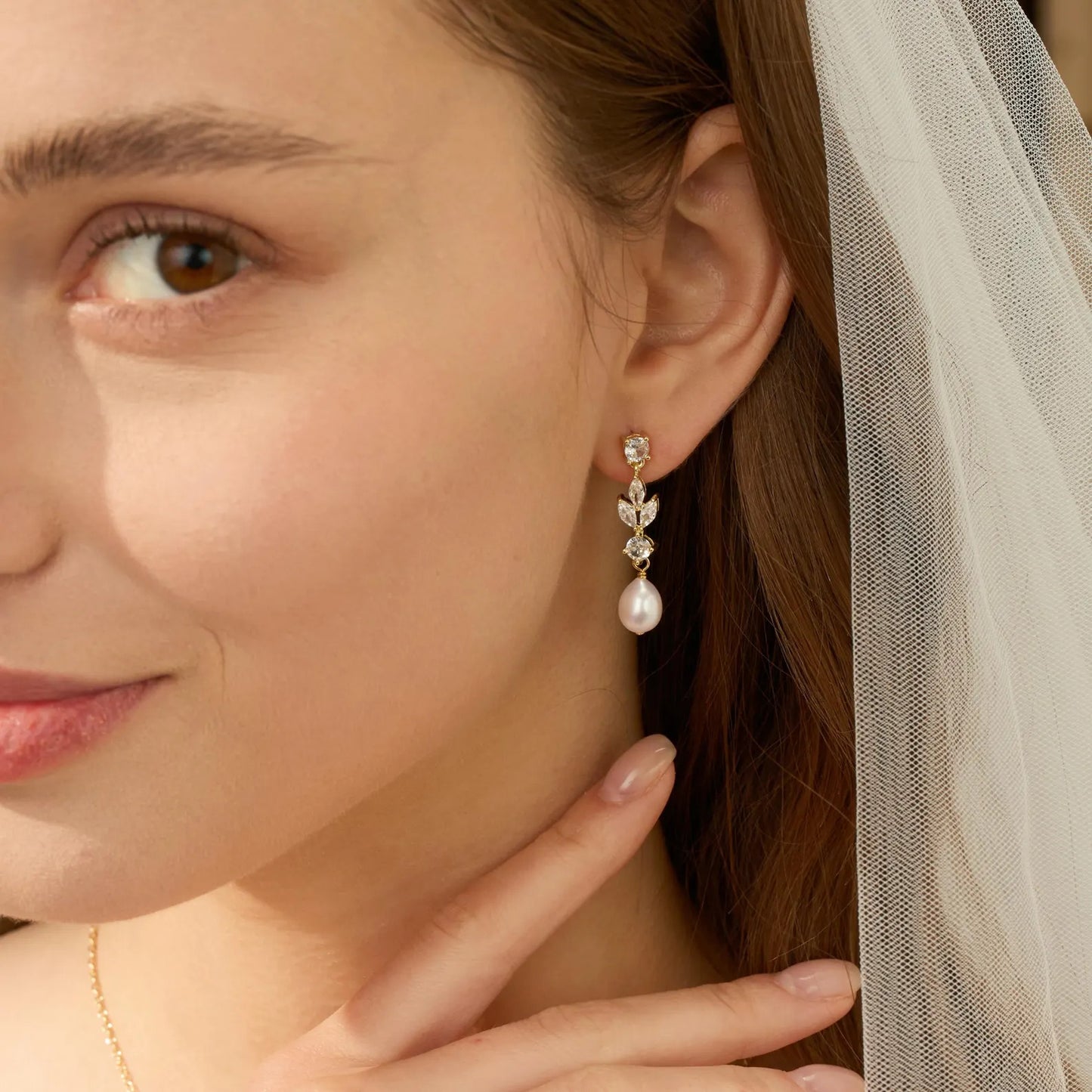 Luxury Geometric Round Brass Gold Plated Pearl Drop Earrings with Cubic Zirconia and 925 Sterling Silver Posts for Women