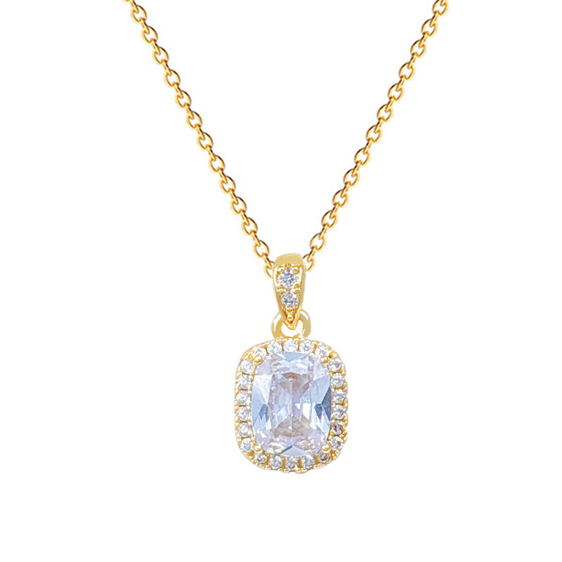 Sweet Geometric Square Cubic Zirconia Titanium Steel Necklace for Unisex