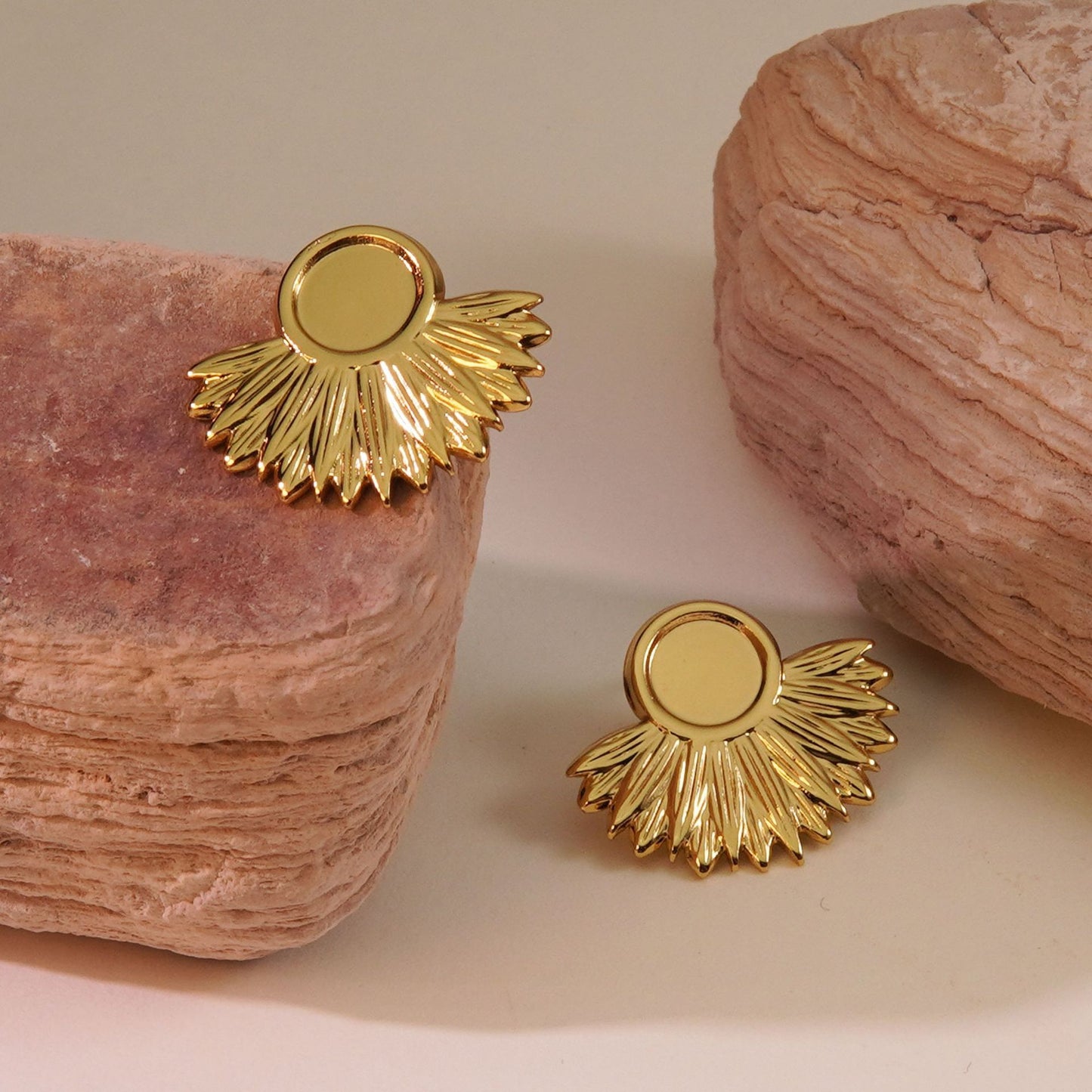 Vintage Geometric Fan-Shaped Round Stainless Steel Earrings