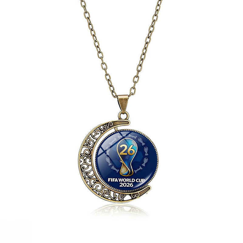 Casual Double-Sided Rotating Moon Geometric Crystal Pendant Plated Alloy Necklace Unisex Multi-Layer Cable Chain