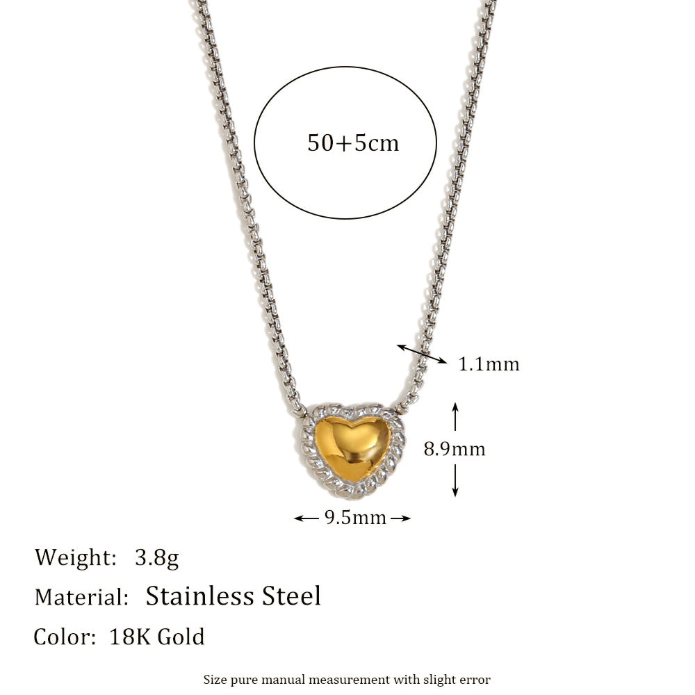 Minimalist Heart-Shaped Stainless Steel Necklace with 18K Gold Plating and Matching Gold-Tone Heart Stud Earrings for Women