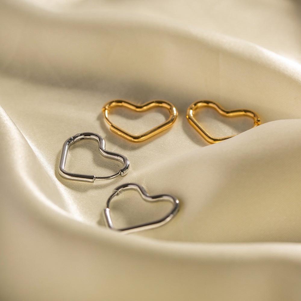 INS Style Heart-Shaped Titanium Steel Earrings with 18K Gold Plating for Women