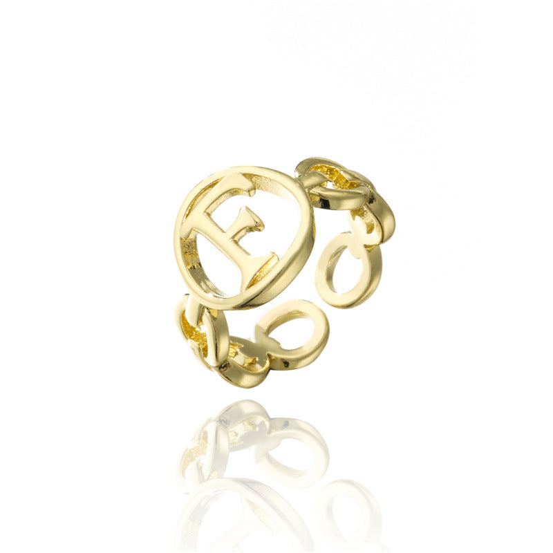 18K Gold Plated Brass Letter Open Ring for Women