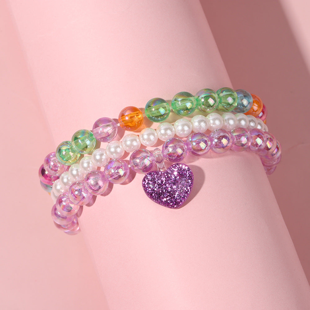 Braccialetto per bambini in resina a forma di cuore con perline, stile principessa cartone animato e lavorazione artigianale