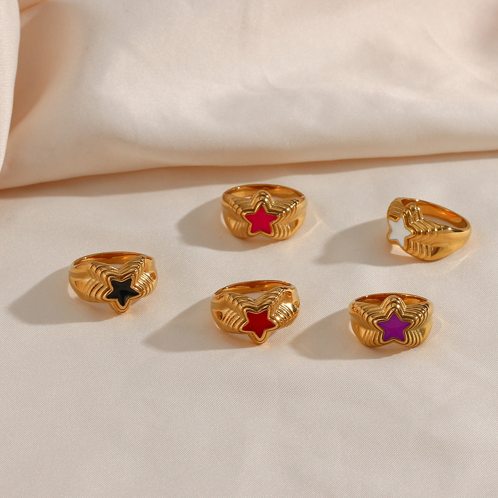 Anillo de estrella de cinco puntas chapado en acero inoxidable geométrico de estilo oficina de moda para mujer