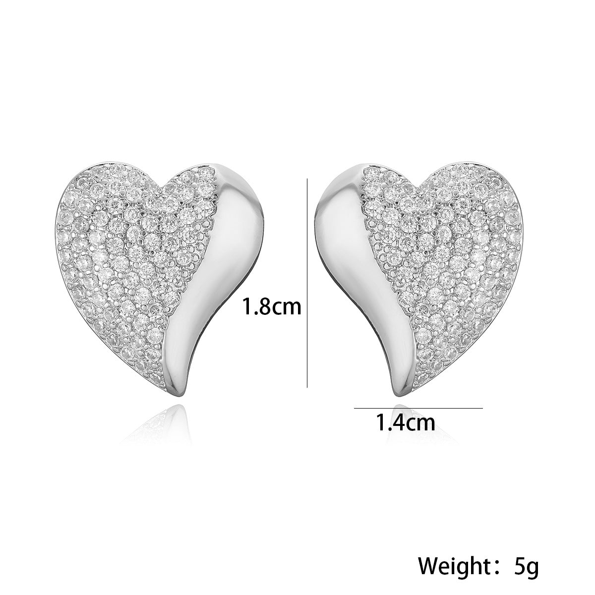 Minimalist Heart-Shaped Copper Earrings with 18K Gold Plating and Micro-Pavé Zirconia for Women