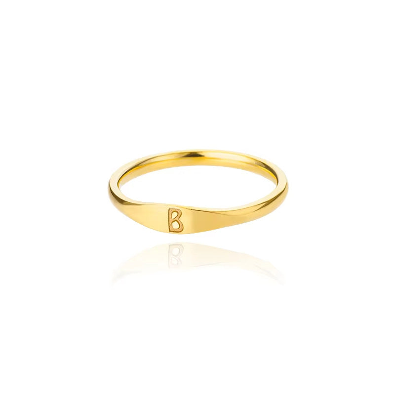 Minimalist Luxury Plated Stainless Steel Letter Ring Unisex