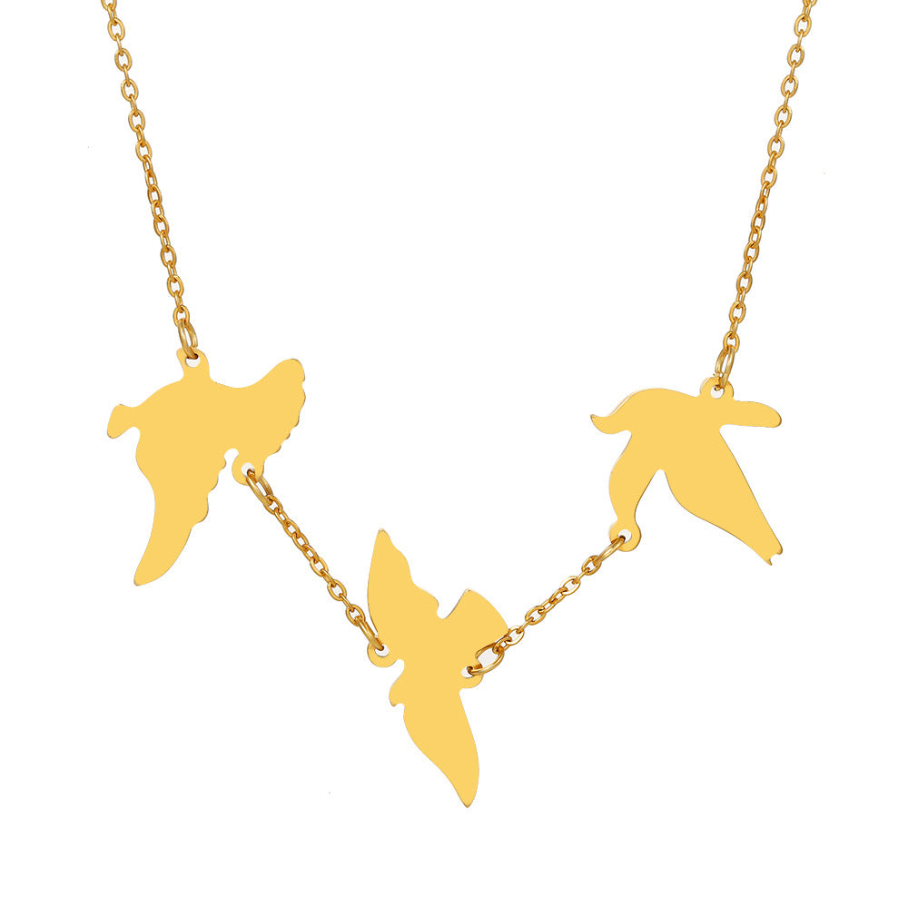 Sweet Minimalist Geometric Bird Alloy Pendant Stainless Steel Plated Necklace Cable Chain for Women
