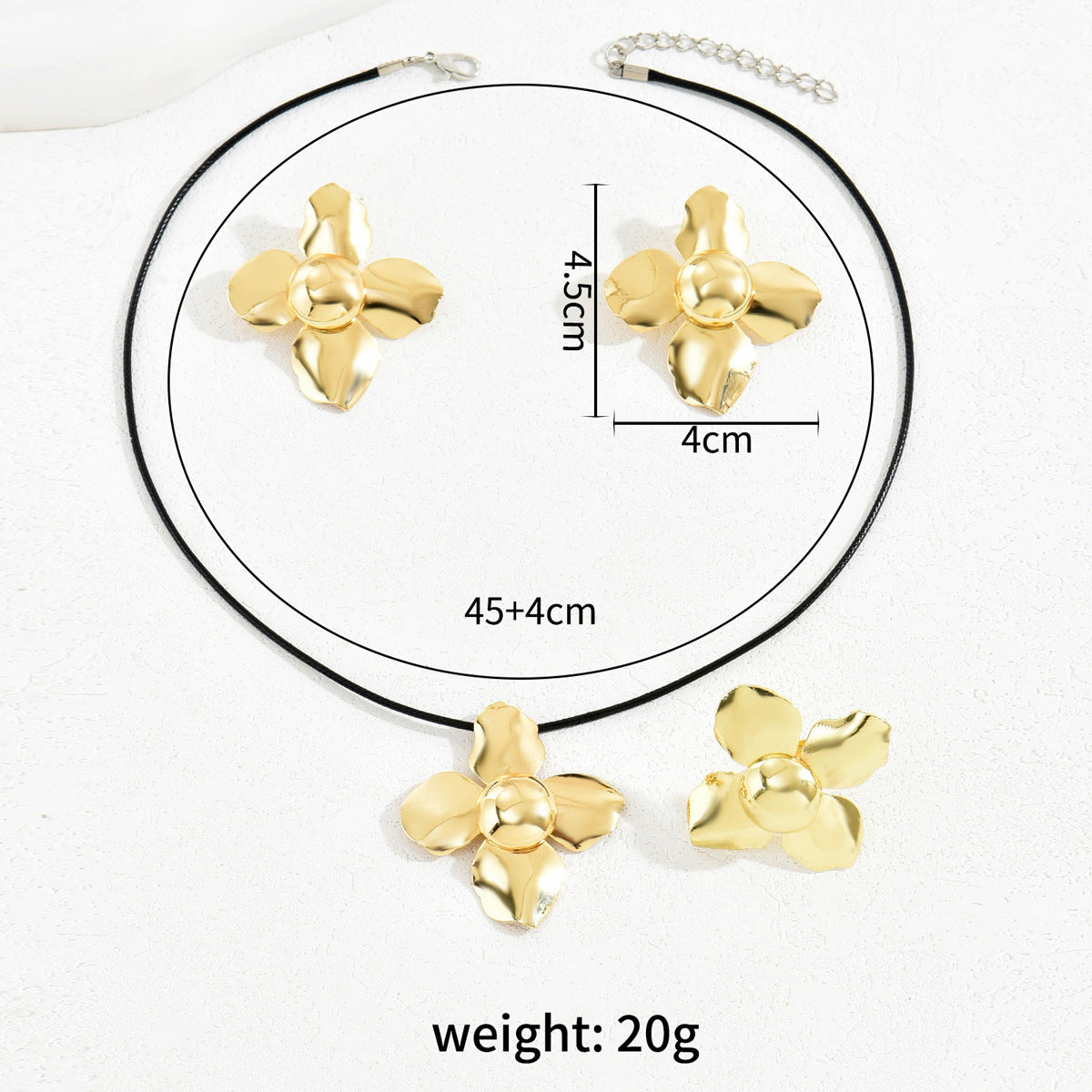 Minimalist Hip Hop Style Floral Flower Pendant Necklace Set with Earrings and Bracelet for Women Alloy Plated in 18K Gold