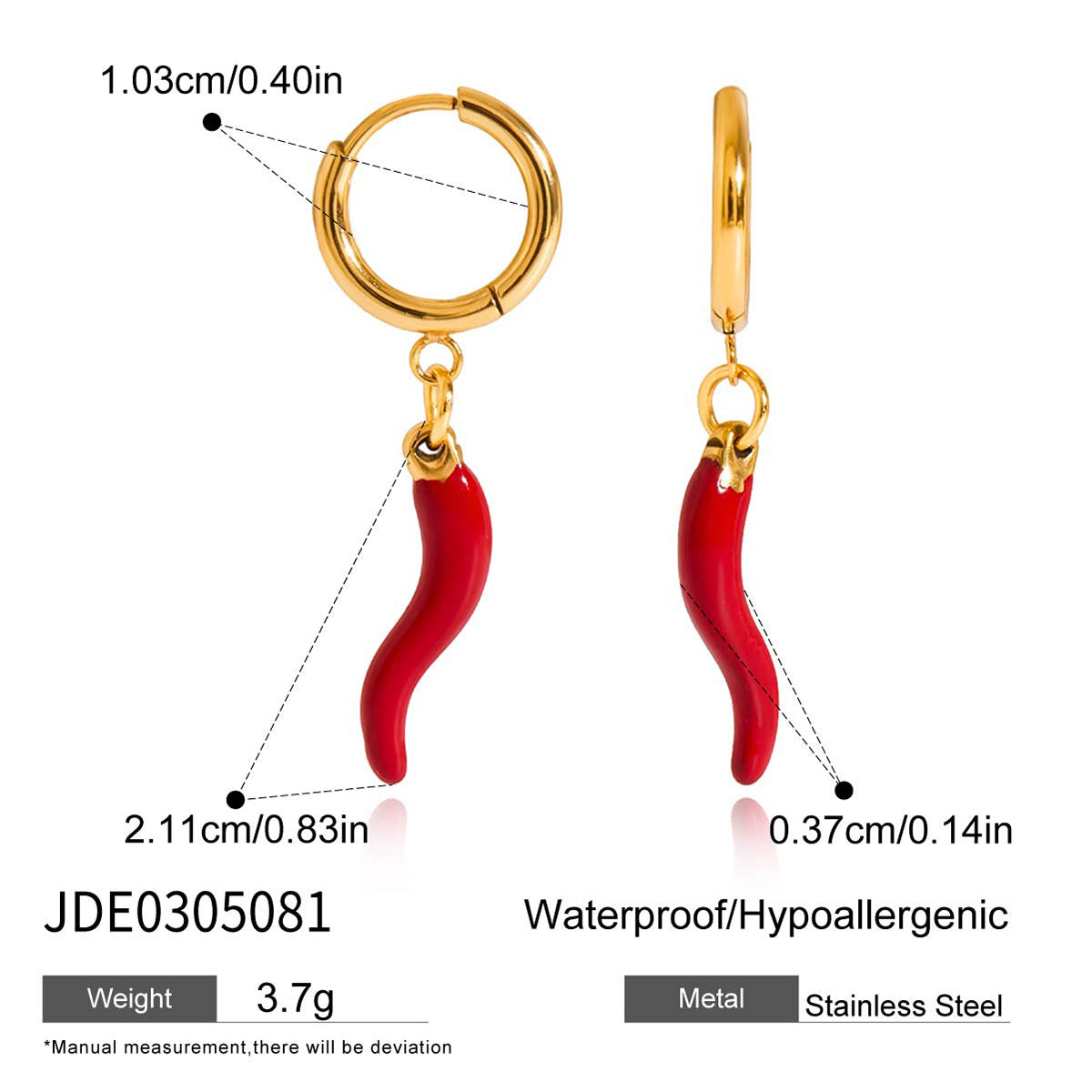 Orecchini Da Donna In Acciaio Inox A Forma Di Peperoncino Con Finitura Smaltata Alla Moda