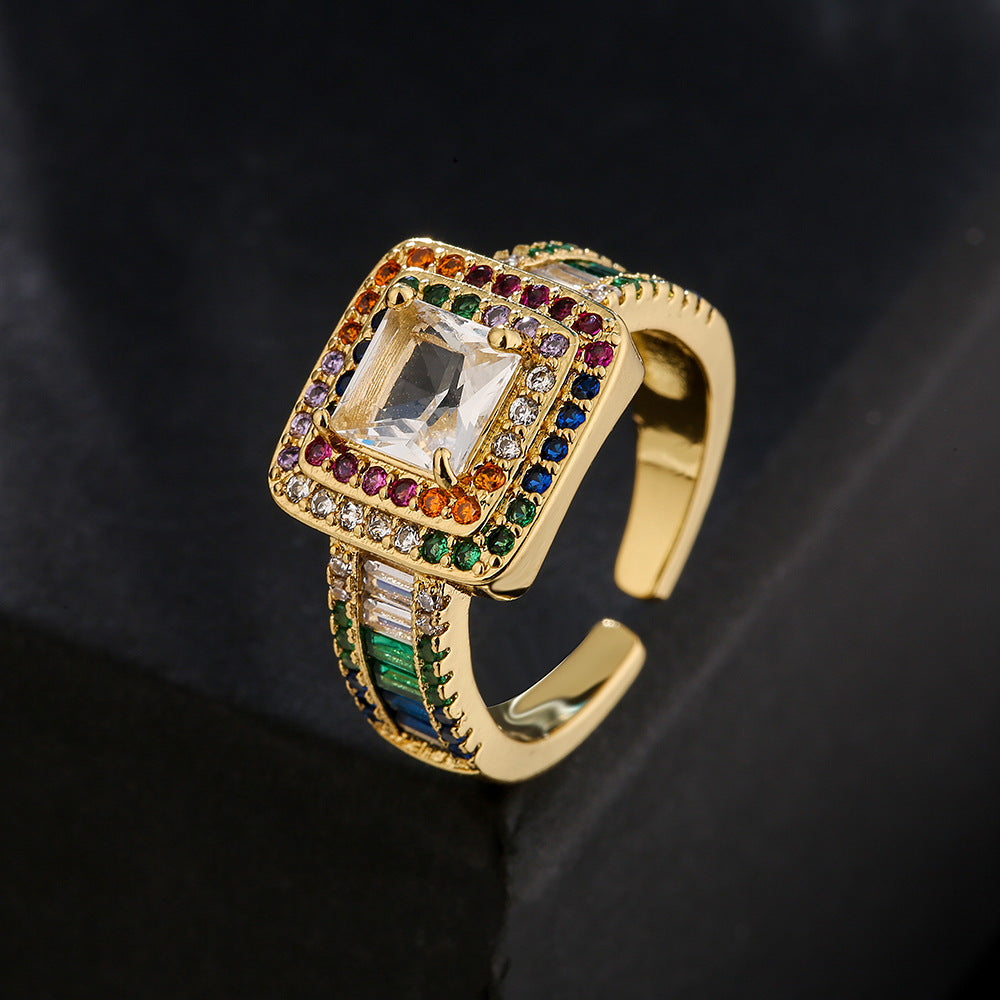 INS-Inspired Geometric Open Ring for Women Made of Copper with 18K Gold Plating and T-Zirconia Inlay