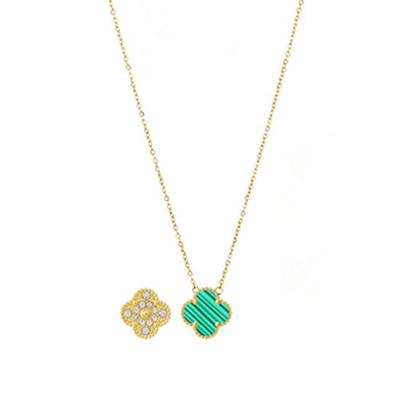 Pulsera Minimalista de Acero de Titanio con Forma de Trébol para Mujer con Baño de Oro e Incrustaciones de Nácar