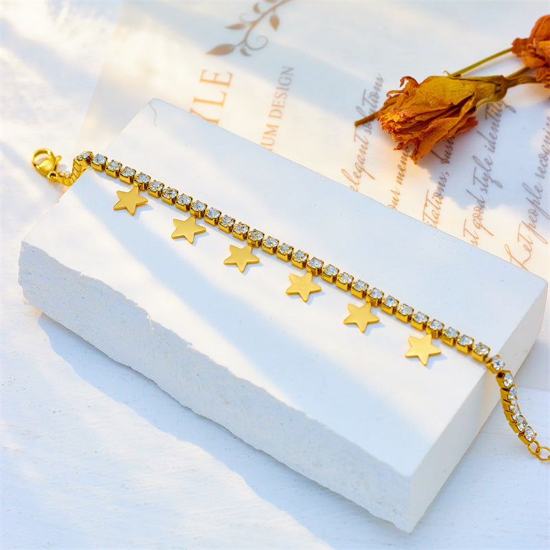 Minimalist Star Pendant Necklace in Titanium Steel with Rhinestone Inlay for Women