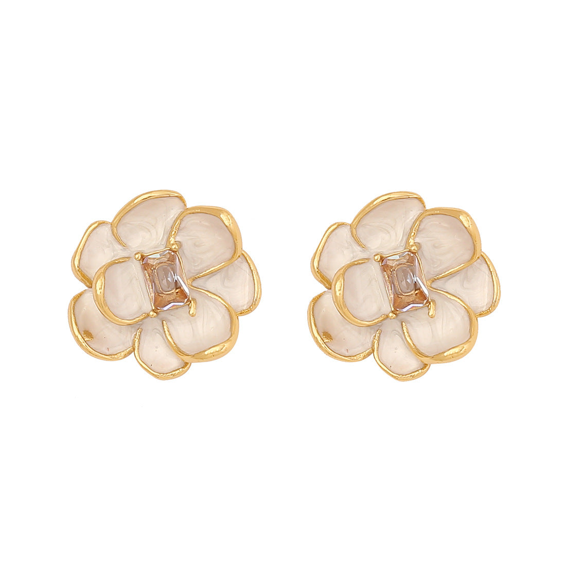 Vintage Floral Enamel Stainless Steel Stud Earrings with Botanical Flower Design for Women