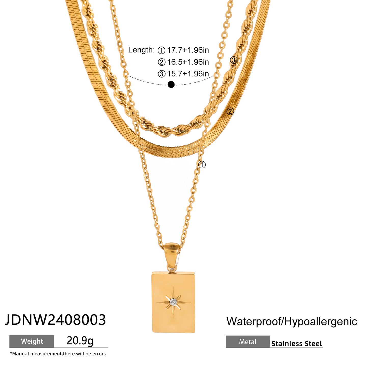 Multi-Layer Stainless Steel Star Geometric Pendant Necklace PVD Plated Casual Jewelry for Women