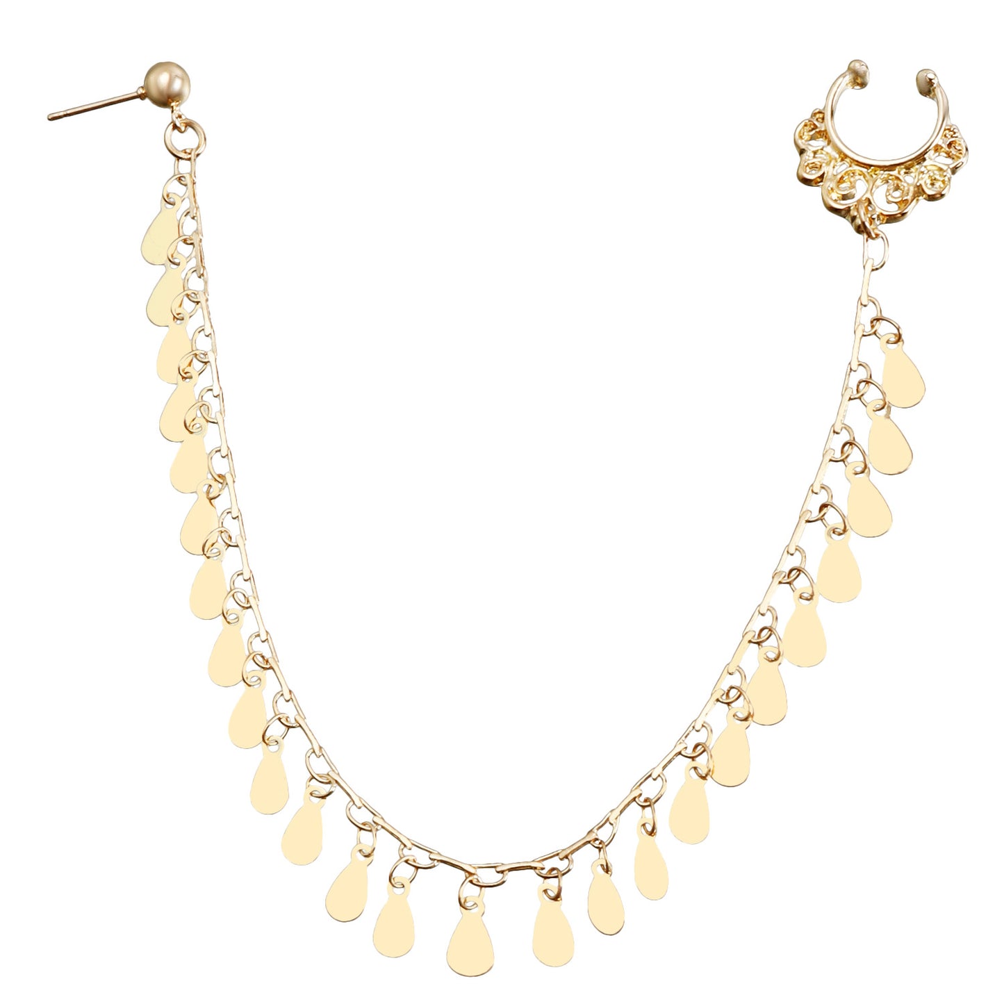 Ethnic Teardrop Geometric Plated Alloy Nose Ring with Tassel for Unisex