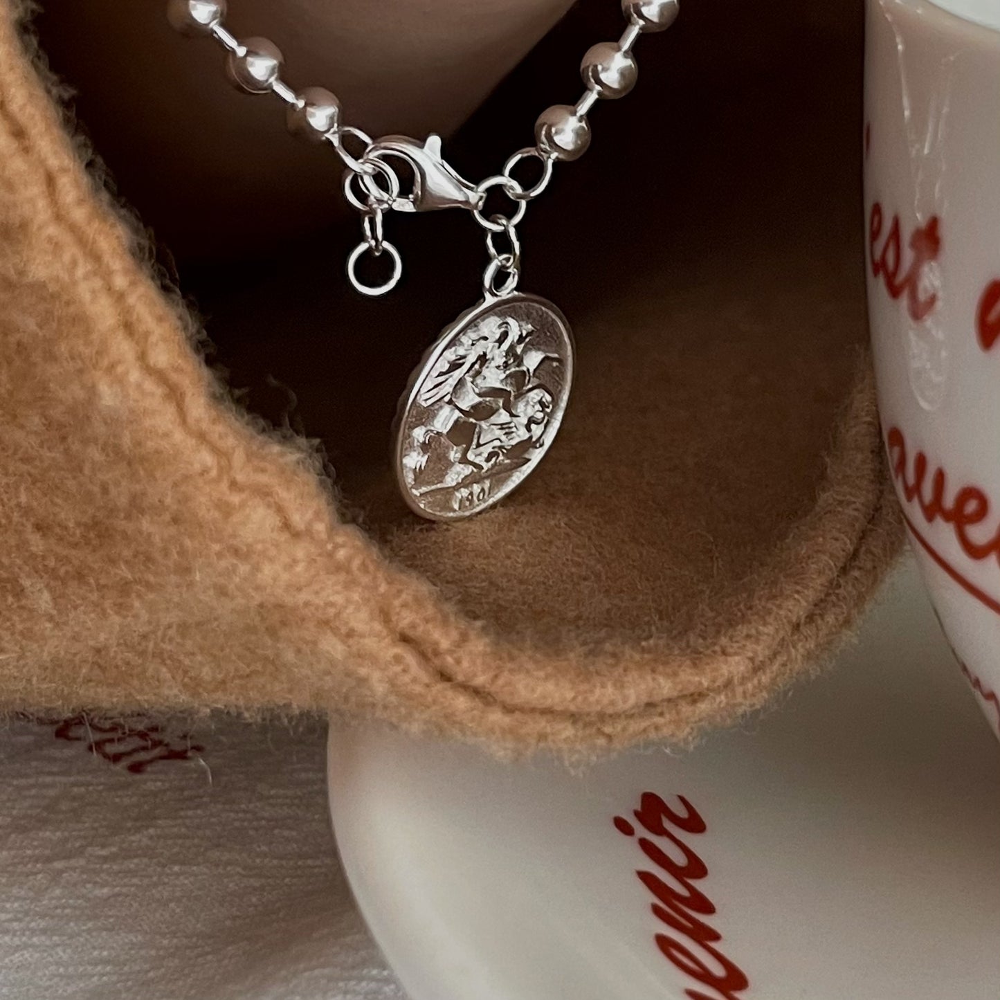 Minimalist Geometric Coin Bracelet in 925 Sterling Silver with Polished Beads