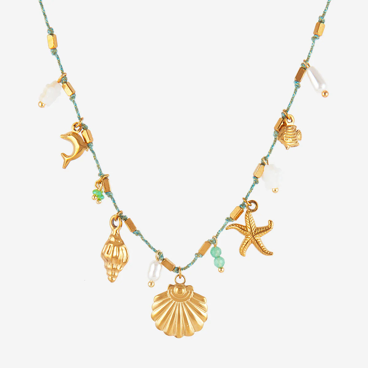 Fashion Unisex 18K Gold Plated Titanium Steel Necklace with Shell Starfish Whale Heart Pendants